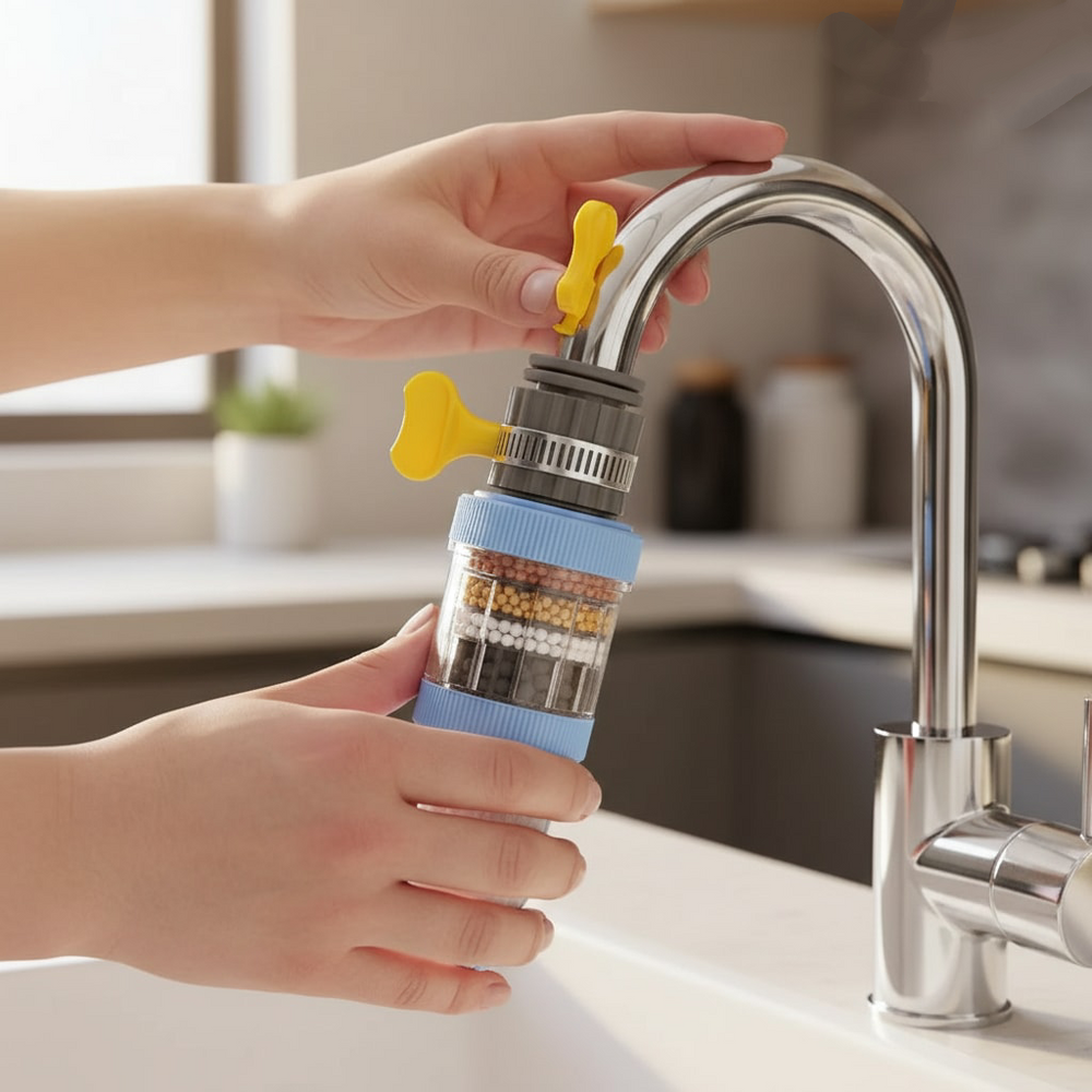 6-Layer Universal Faucet Water Purifier – 360° Rotating Anti-Splash Tap Filter