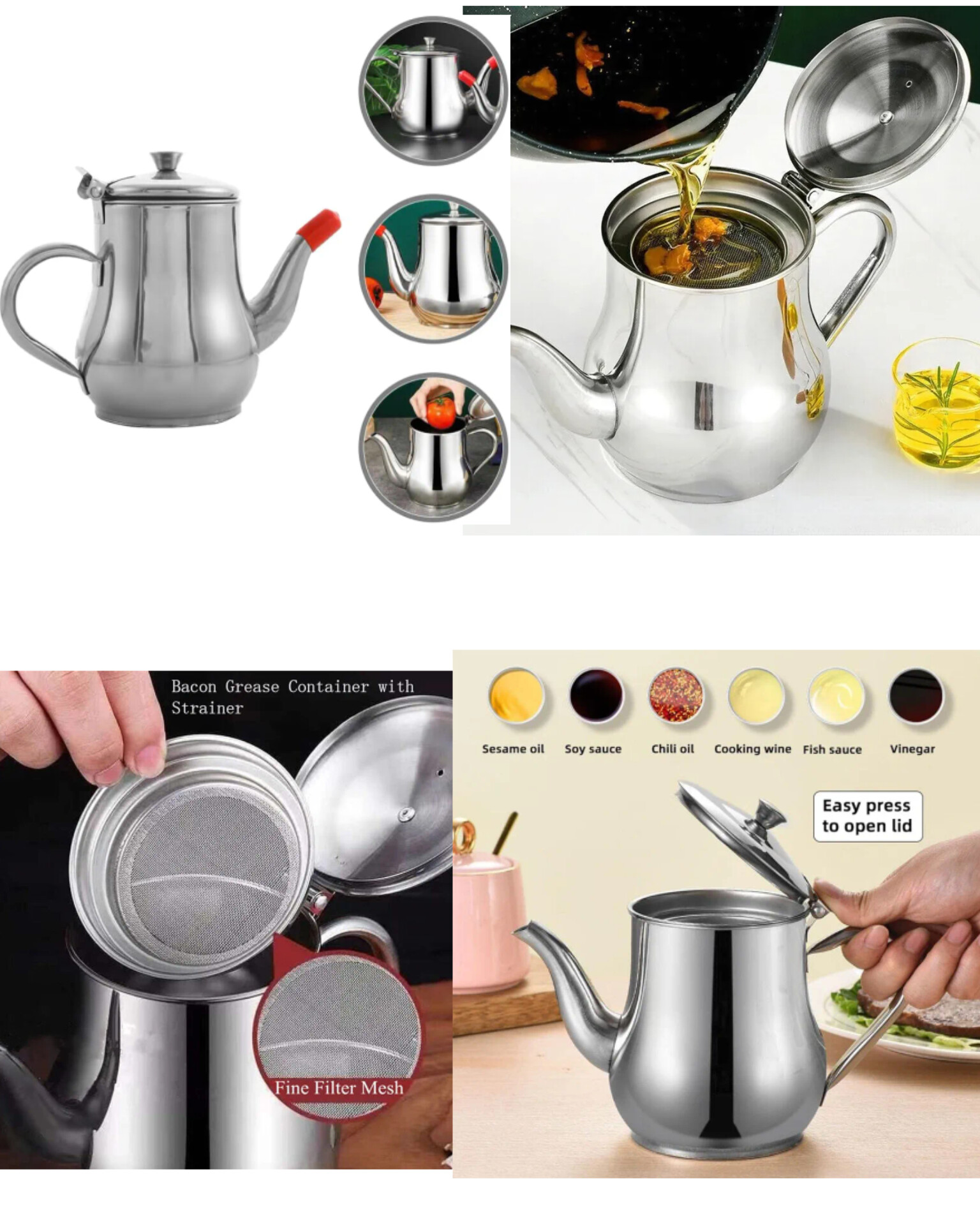 Stainless Steel Oil Strainer Pot - 550 ML