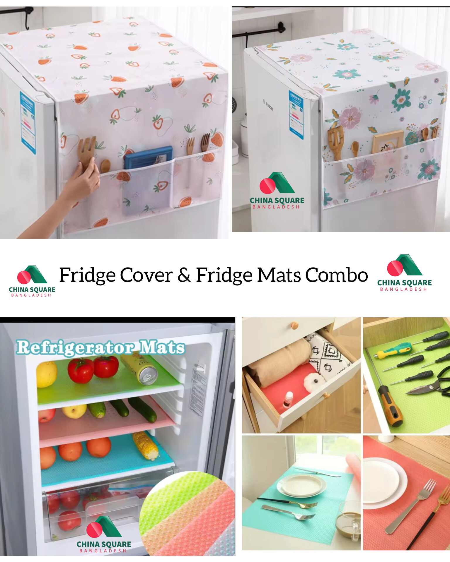 Fridge Cover & Fridge Mats Combo