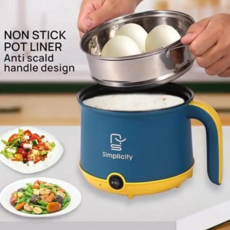 Simplicity Portable Electric Multicooker Cooking Pot With Steamer 1.8L