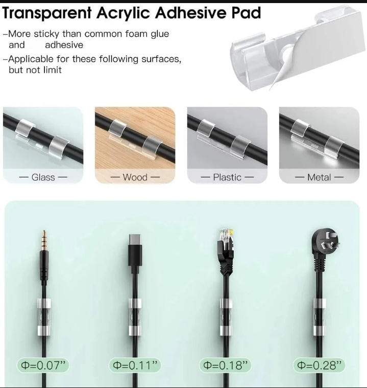 Self-Adhesive Transparent Cable Clip